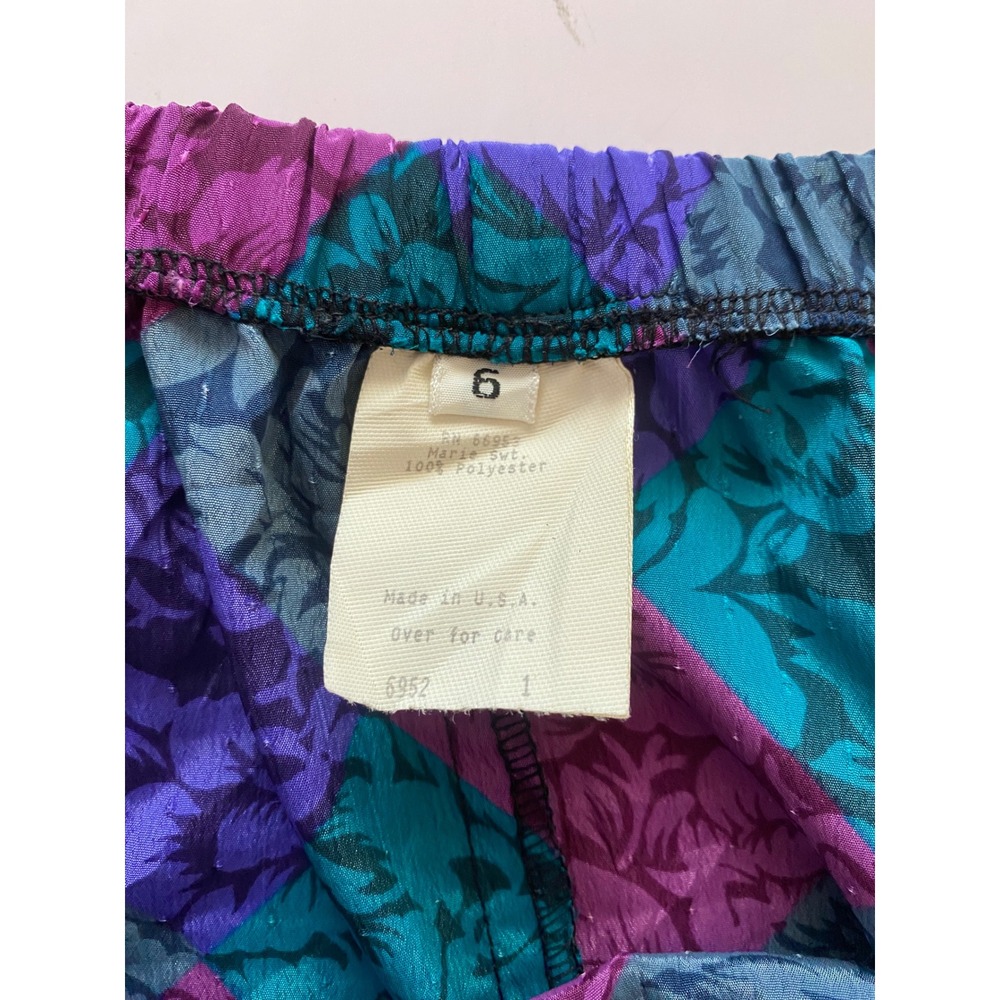 Vintage Marie St Floral Harlequin Midi Skirt Teal Purple Jewel Tone 80s USA 6 - Picture 5 of 7